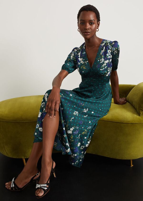 hobbs Bourchier Fit And Flare Dress Green Multi