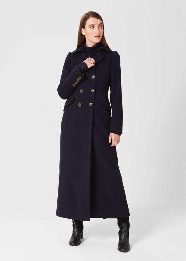 hobbs Brenna Wool Blend Maxi Coat Navy