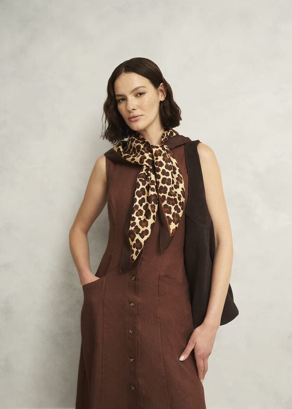 Hobbs Bria Silk Leopard Scarf Brown Multi