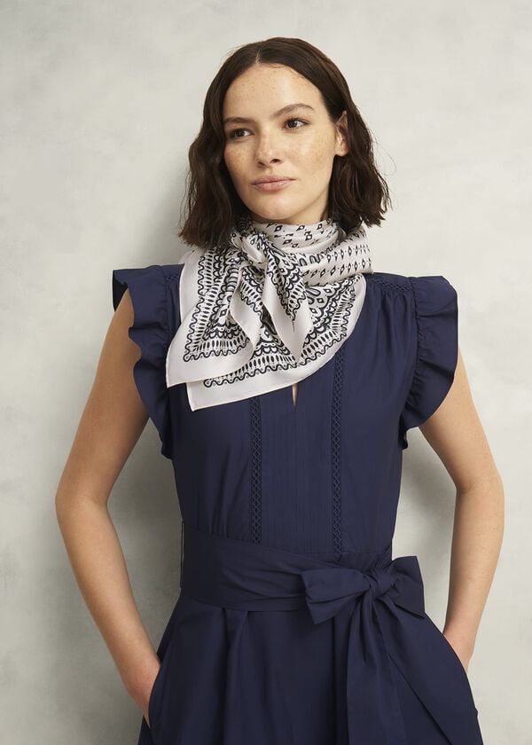 Hobbs Bria Silk Scarf Cream Navy