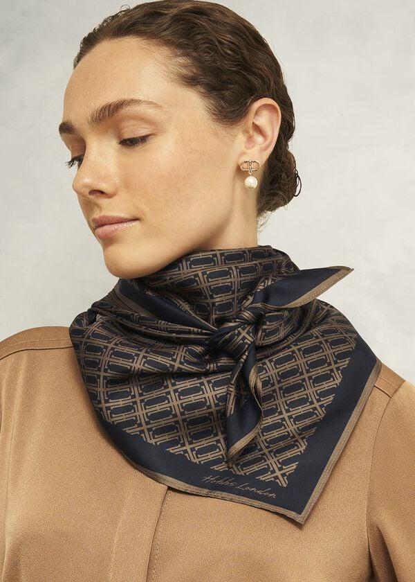 Hobbs Bria Silk Scarf Navy Camel