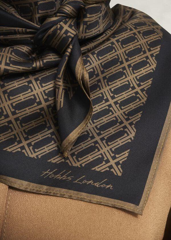 Hobbs Bria Silk Scarf Navy Camel