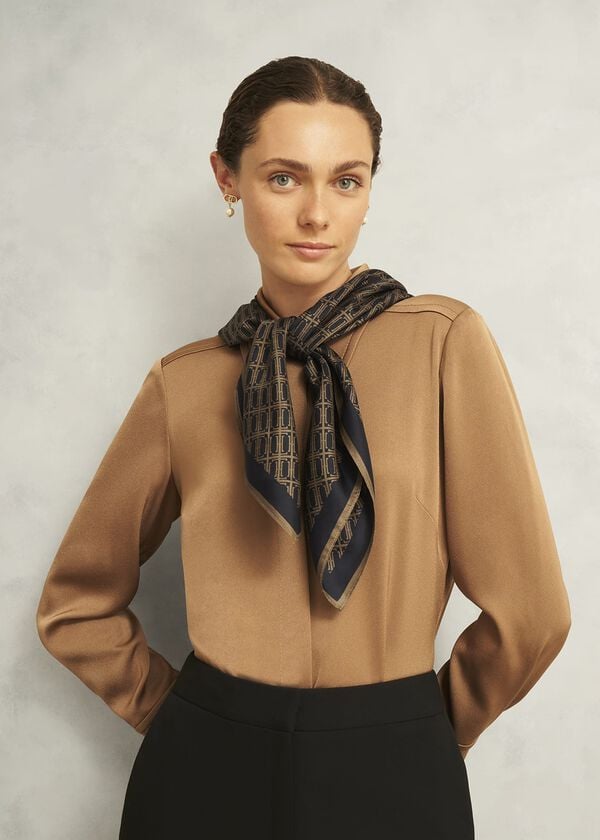 hobbs Bria Silk Scarf Navy Camel