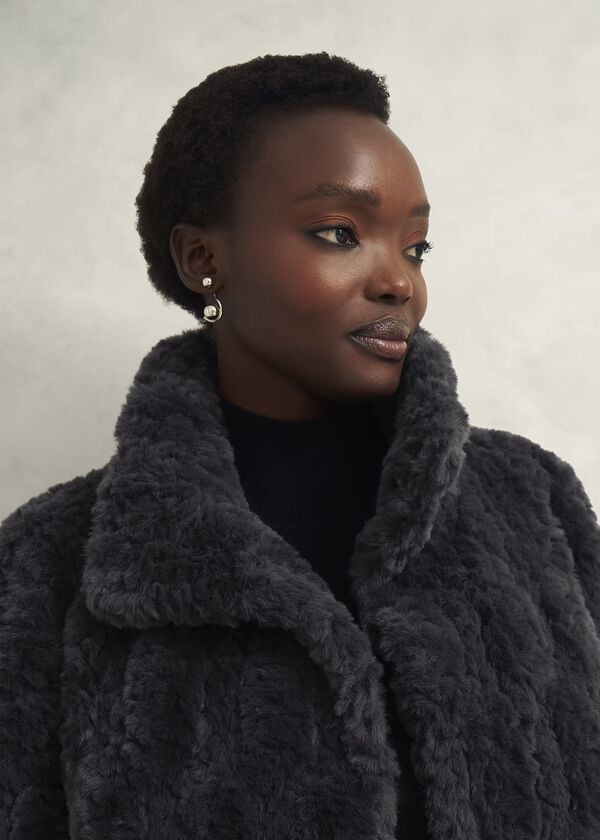 Hobbs Briony Faux Fur Coat Dark Charcoal