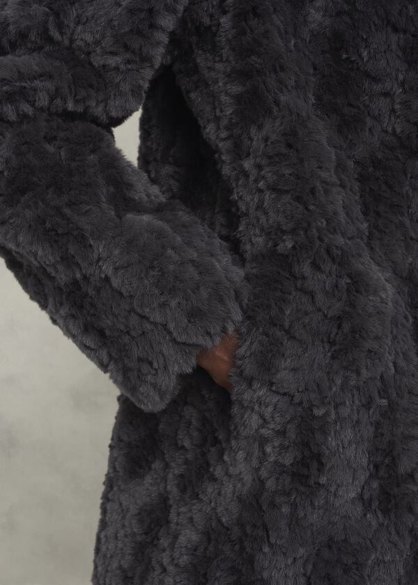 Hobbs Briony Faux Fur Coat Dark Charcoal