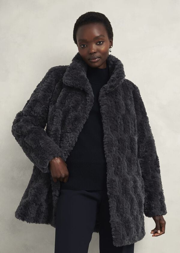 hobbs Briony Faux Fur Coat Dark Charcoal