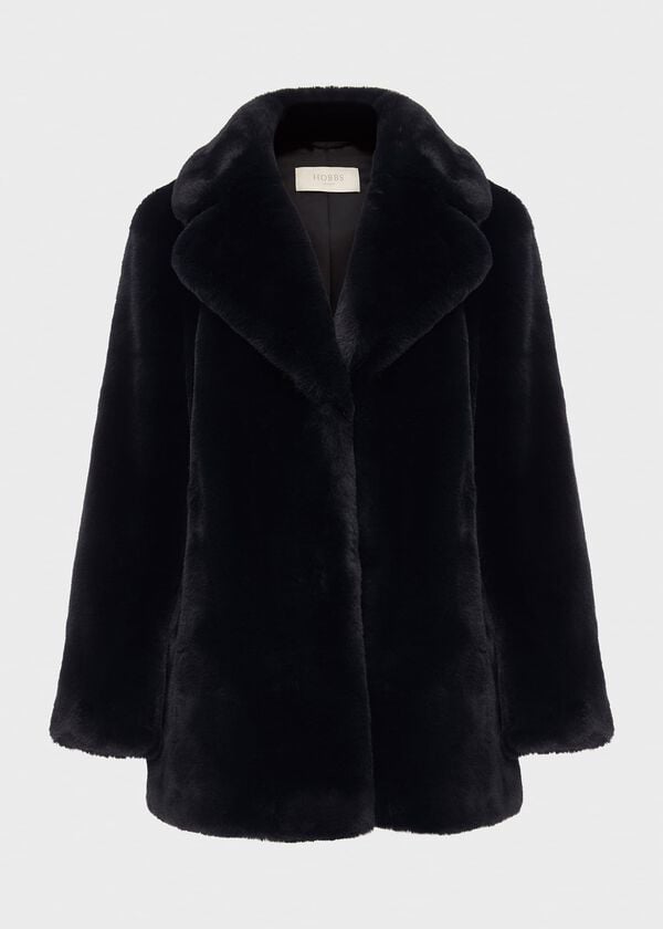 Hobbs Briony Faux Fur Coat Navy Blue