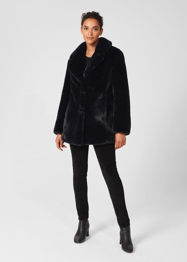 hobbs Briony Faux Fur Coat Navy Blue