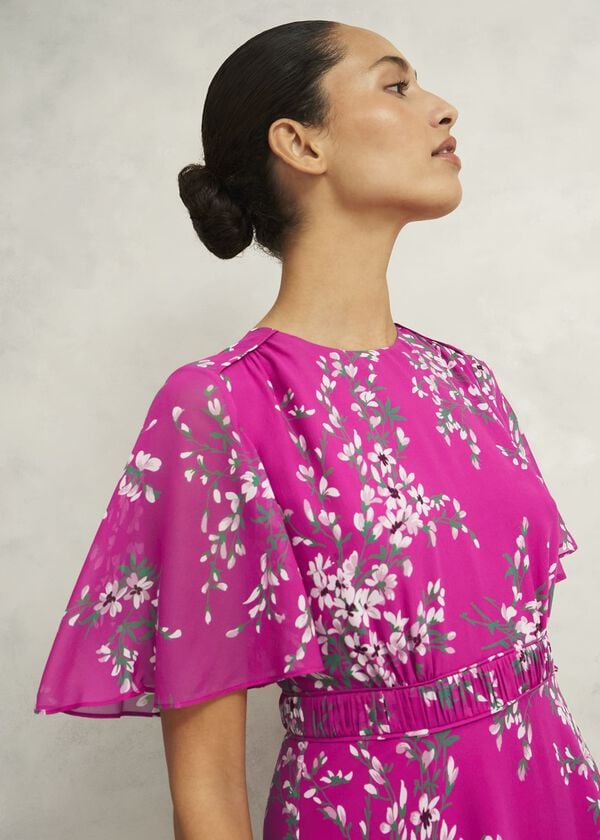 Hobbs Bronwyn Silk Dress Pink Multi