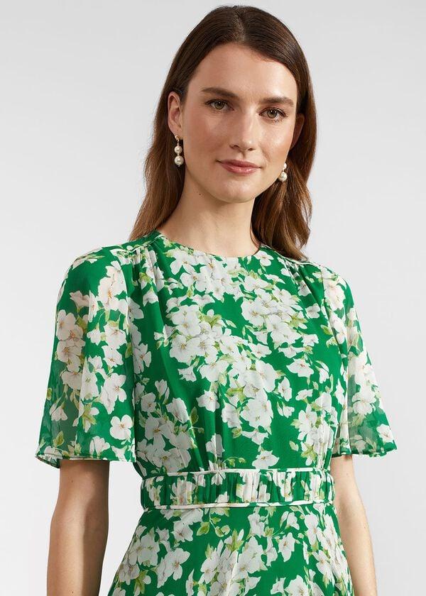 Hobbs Bronwyn Silk Midi Dress Green Multi
