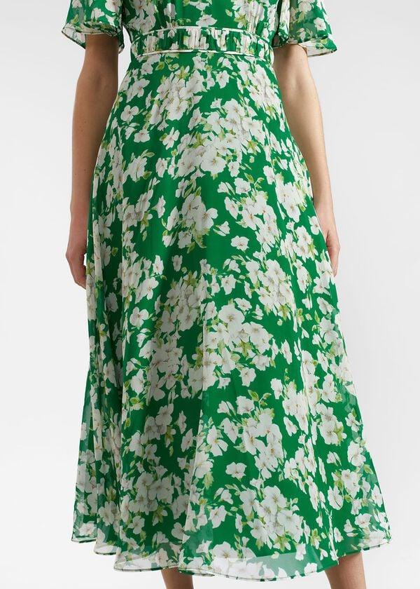 Hobbs Bronwyn Silk Midi Dress Green Multi