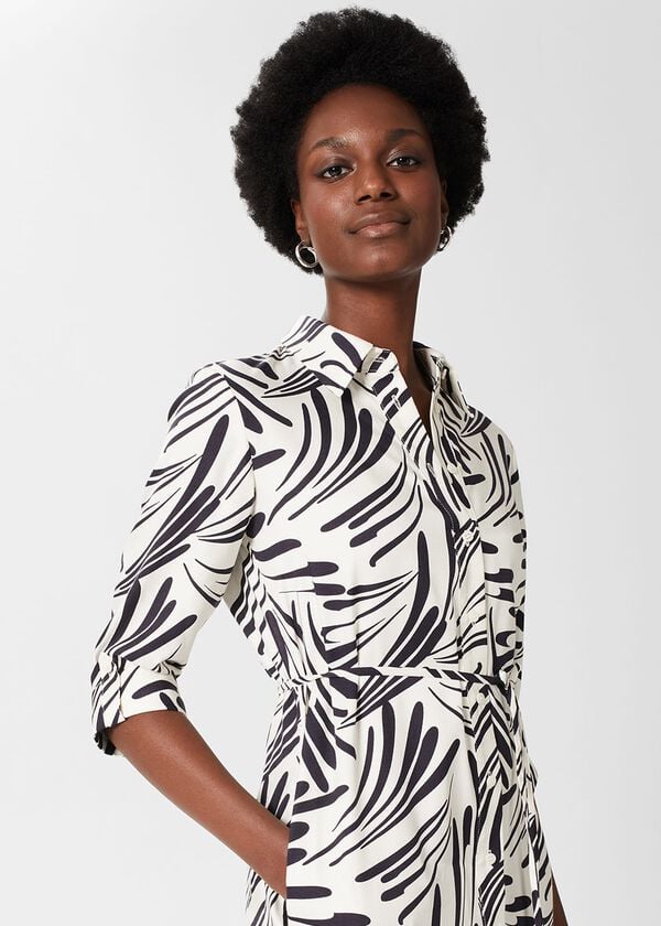 Hobbs Cali Belted Shirt Dress Ecru Navy