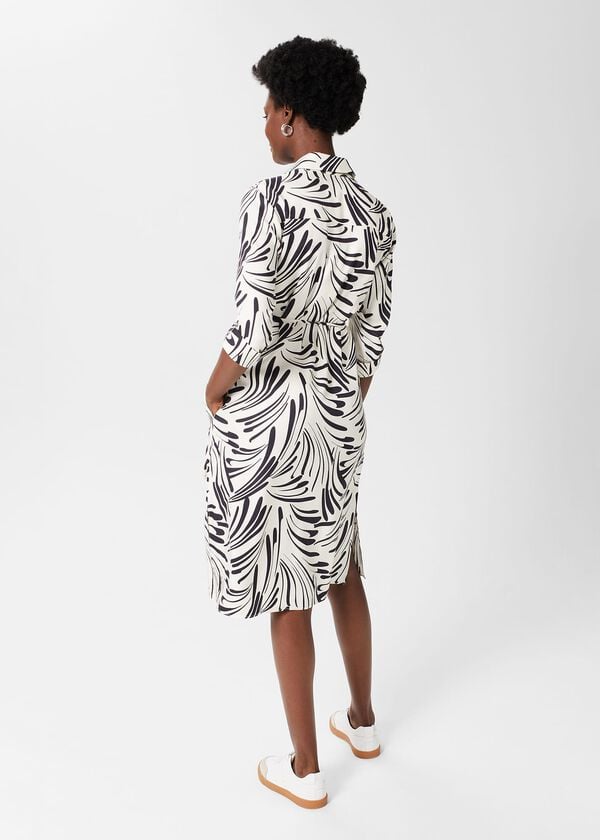 Hobbs Cali Belted Shirt Dress Ecru Navy