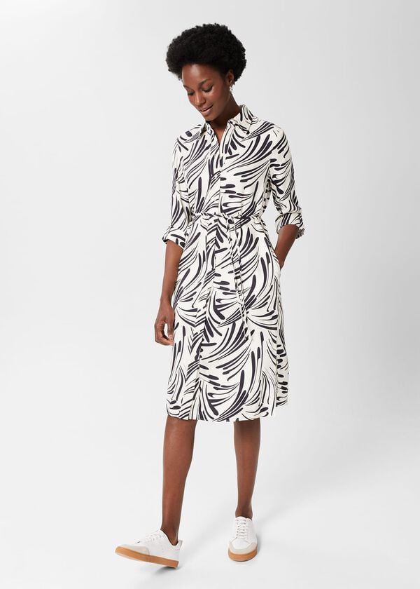 hobbs Cali Belted Shirt Dress Ecru Navy