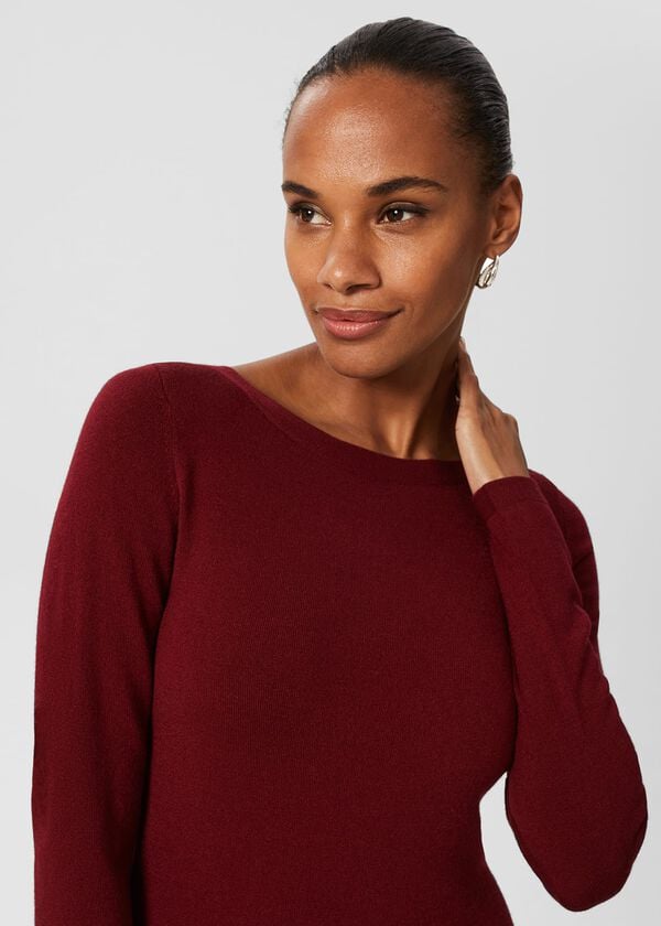 Hobbs Calla Knitted Dress Wine Red