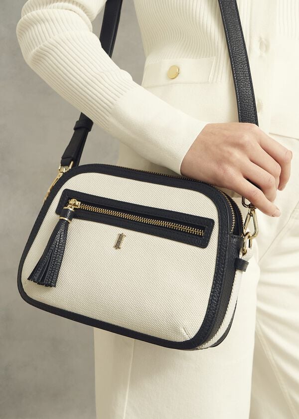 Hobbs Carlton Canvas Crossbody Bag Natural Navy