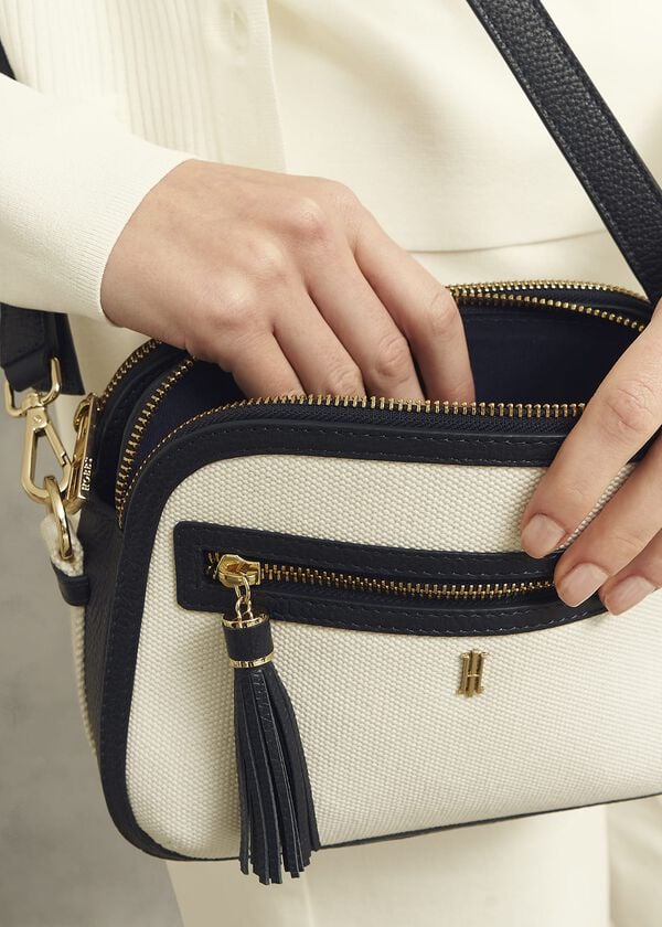 Hobbs Carlton Canvas Crossbody Bag Natural Navy