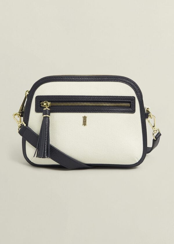 hobbs Carlton Canvas Crossbody Bag Natural Navy