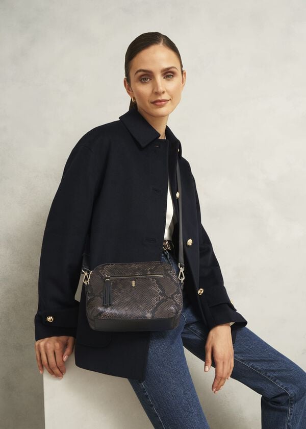 Hobbs Carlton Leather Crossbody Bag Snake Print