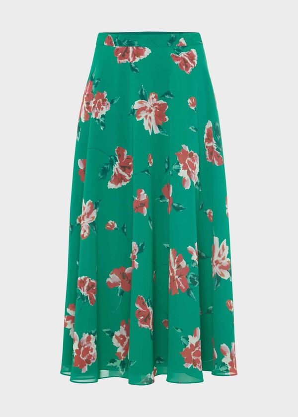 Hobbs Carly Floral A Line Skirt Green Multi