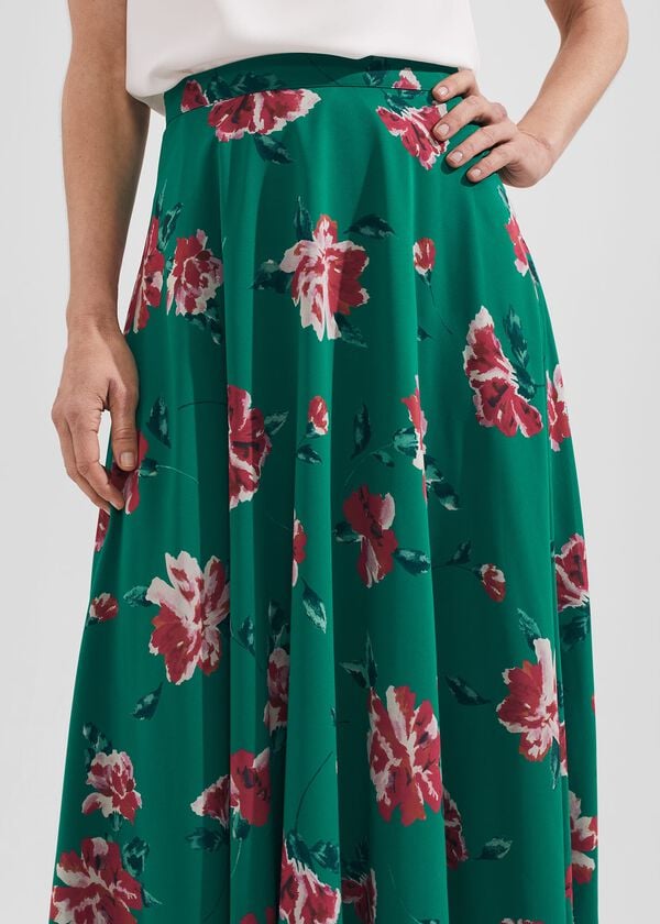 Hobbs Carly Floral A Line Skirt Green Multi