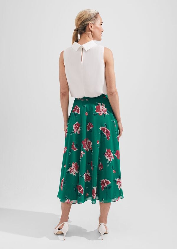 Hobbs Carly Floral A Line Skirt Green Multi