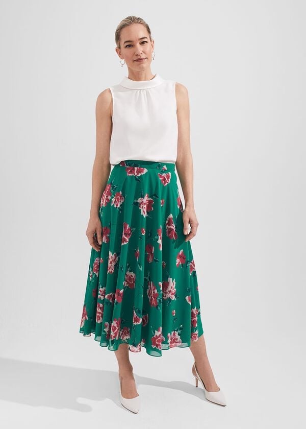 hobbs Carly Floral A Line Skirt Green Multi