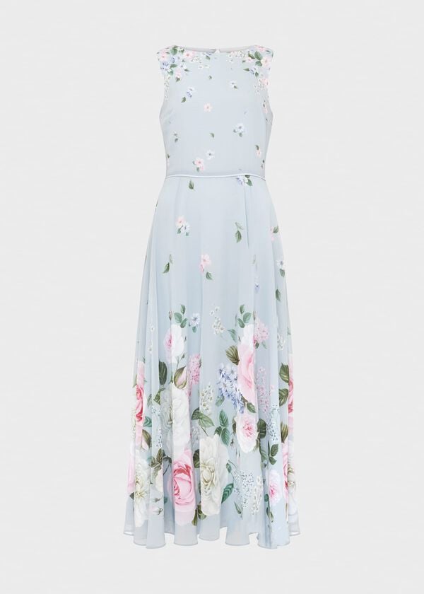 Hobbs Carly Floral Midi Dress Blue Multi