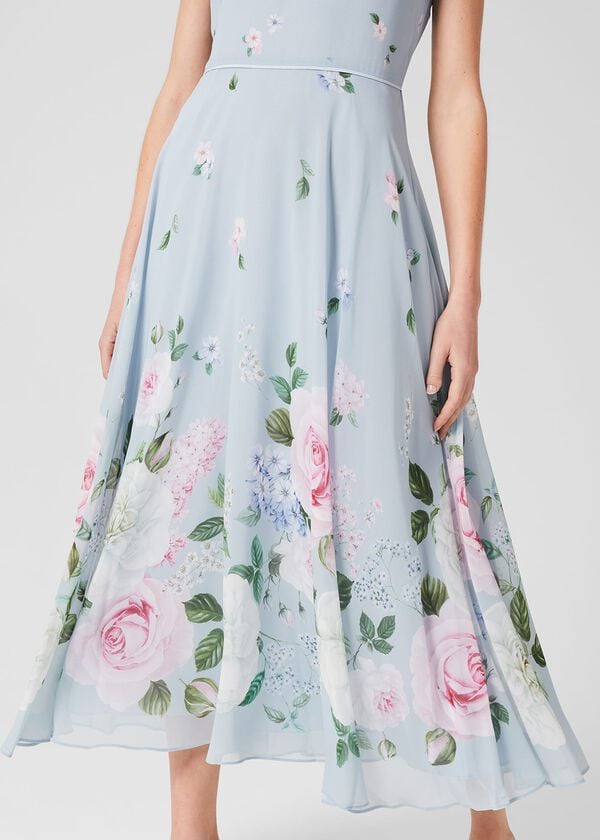 Hobbs Carly Floral Midi Dress Blue Multi