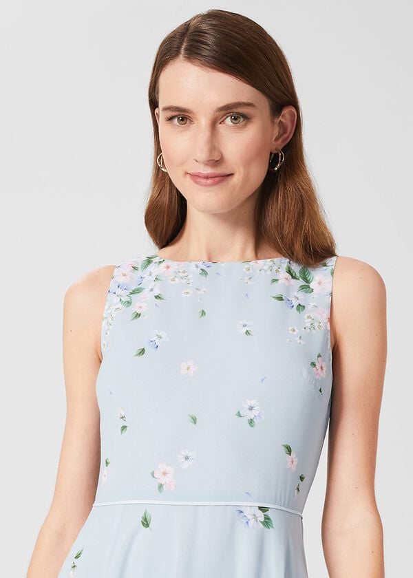 Hobbs Carly Floral Midi Dress Blue Multi