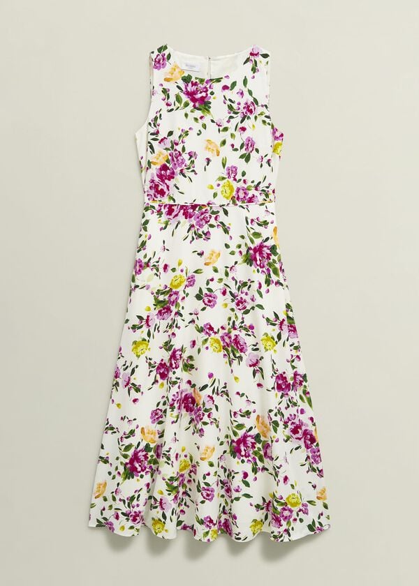 Hobbs Carly Linen Dress Ivory Multi