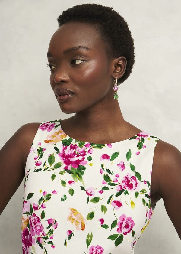 Hobbs Carly Linen Dress Ivory Multi