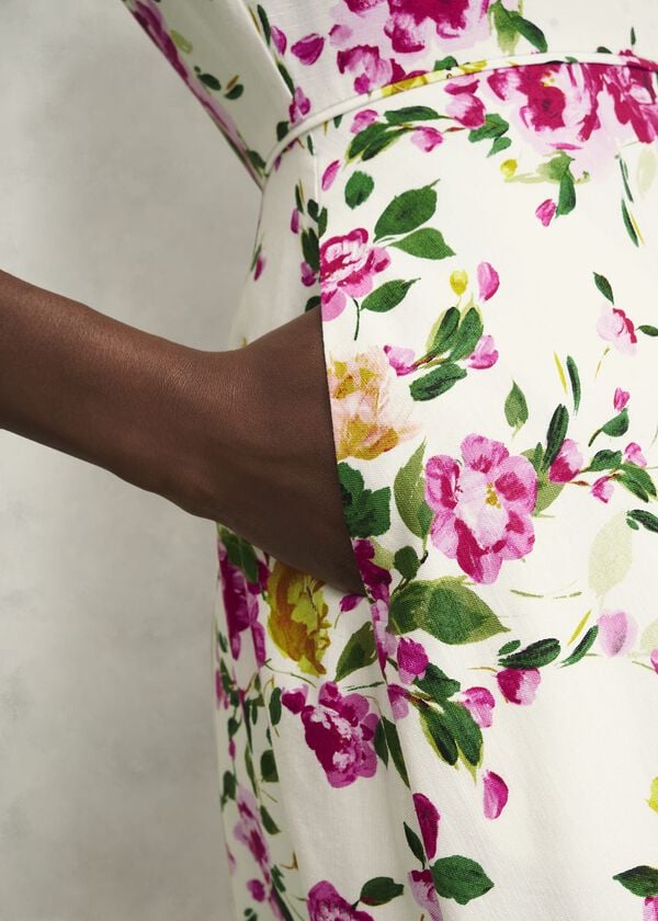 Hobbs Carly Linen Dress Ivory Multi