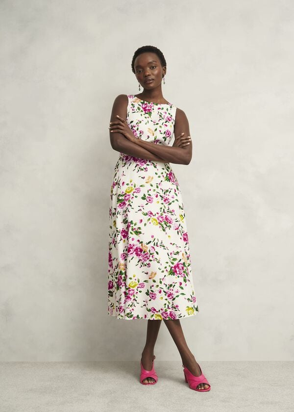 hobbs Carly Linen Dress Ivory Multi