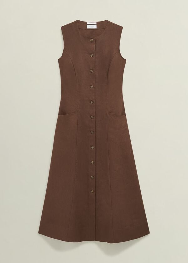 Hobbs Carmen Linen Dress Chestnut Brown