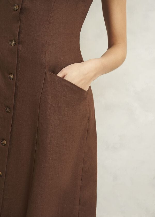 Hobbs Carmen Linen Dress Chestnut Brown