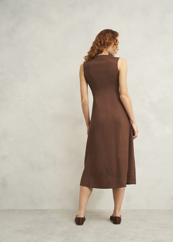 Hobbs Carmen Linen Dress Chestnut Brown