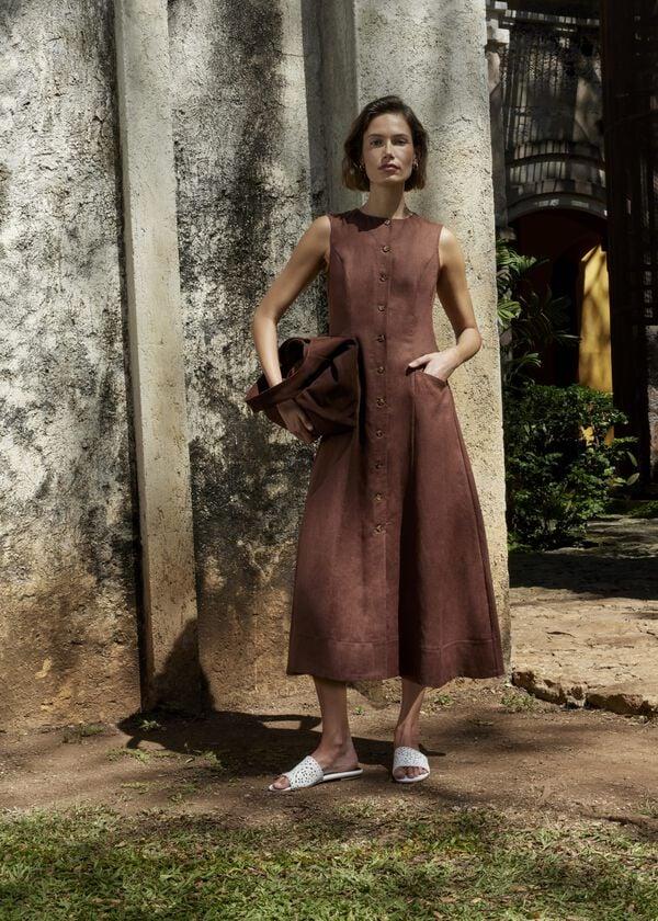 hobbs Carmen Linen Dress Chestnut Brown