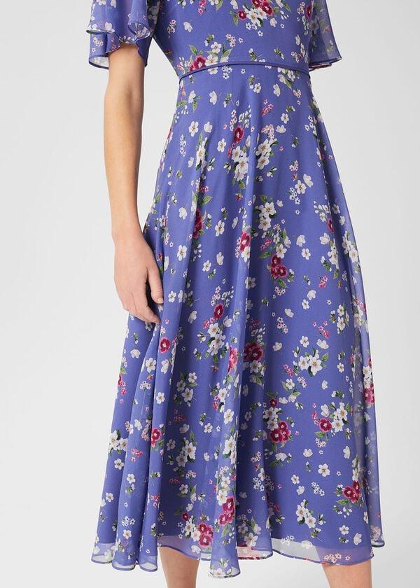 Hobbs Caroline Silk Floral Dress Blue Multi