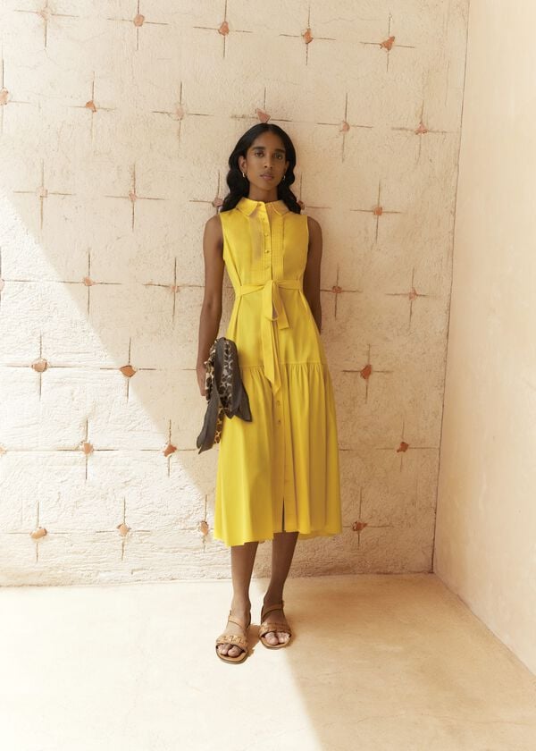 hobbs Carsington Cotton Shirt Dress Sun Yellow