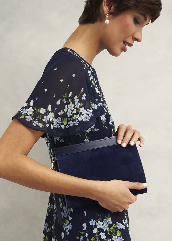 Hobbs Catherine Suede Wristlet Midnight Navy