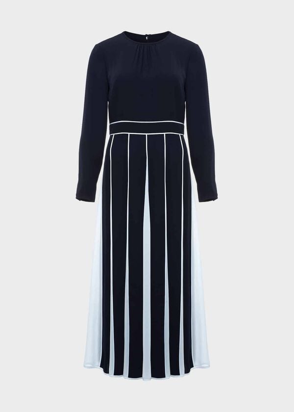 Hobbs Cecilia Fit And Flare Dress Navy Pale Blue