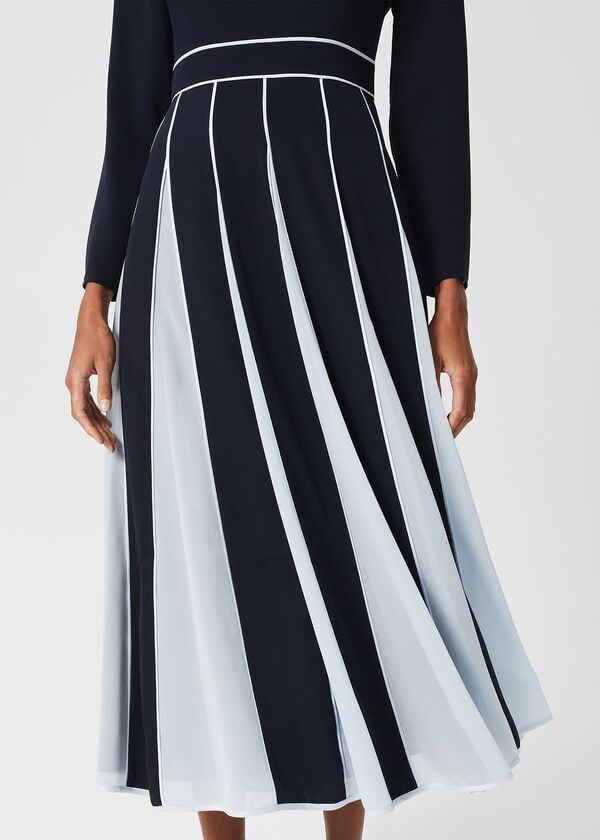 Hobbs Cecilia Fit And Flare Dress Navy Pale Blue