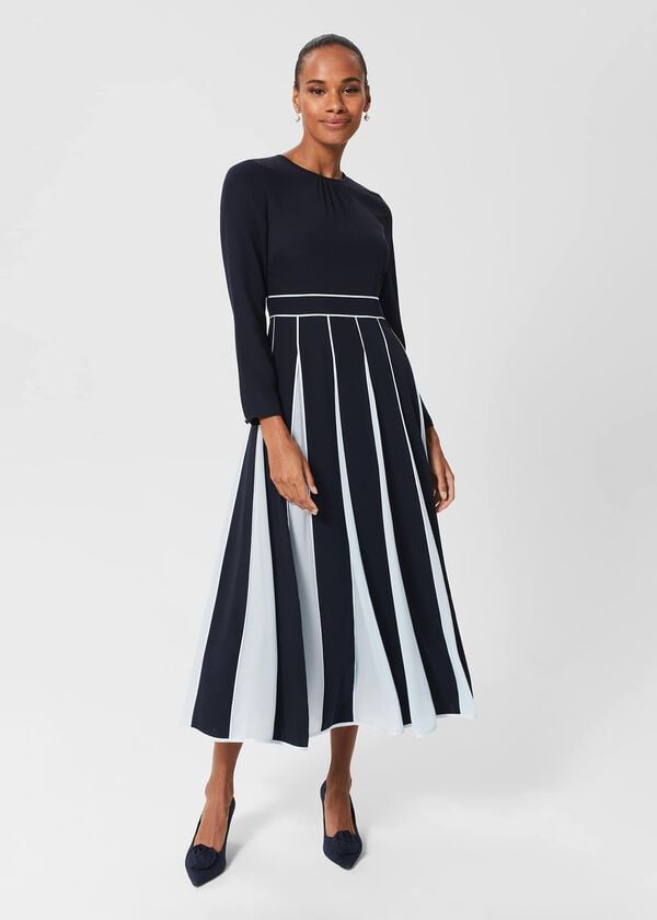 hobbs Cecilia Fit And Flare Dress Navy Pale Blue