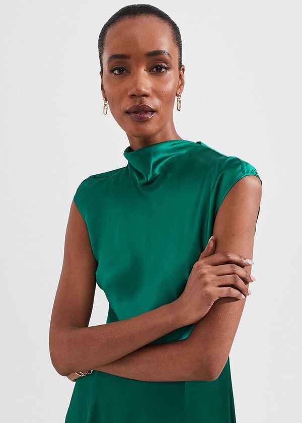 Hobbs Charlize Silk Dress Meadow Green