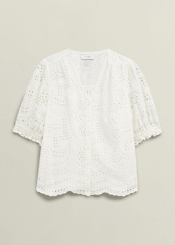 Hobbs Chiara Broderie Blouse Hobbs White