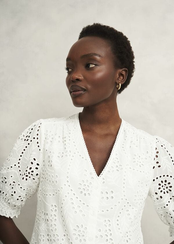 Hobbs Chiara Broderie Blouse Hobbs White