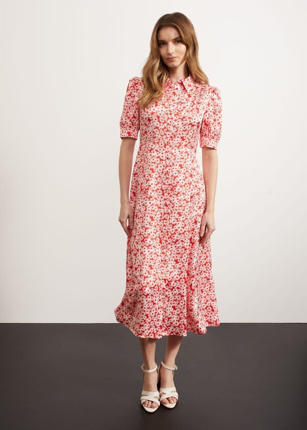 hobbs Chiswell Paris Shirt Dress Red Ivory