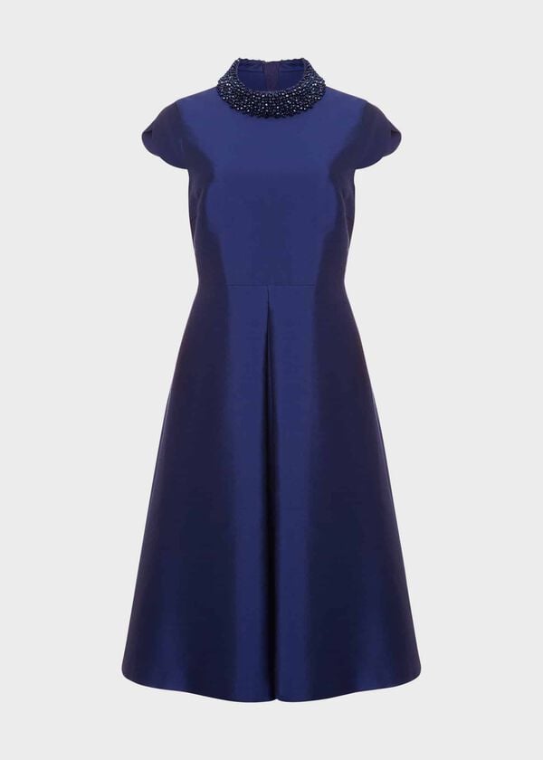 Hobbs Christie Silk Wool Beaded Dress Royal Blue