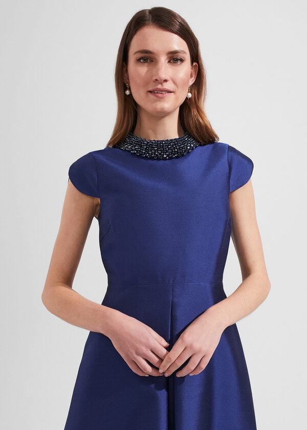Hobbs Christie Silk Wool Beaded Dress Royal Blue